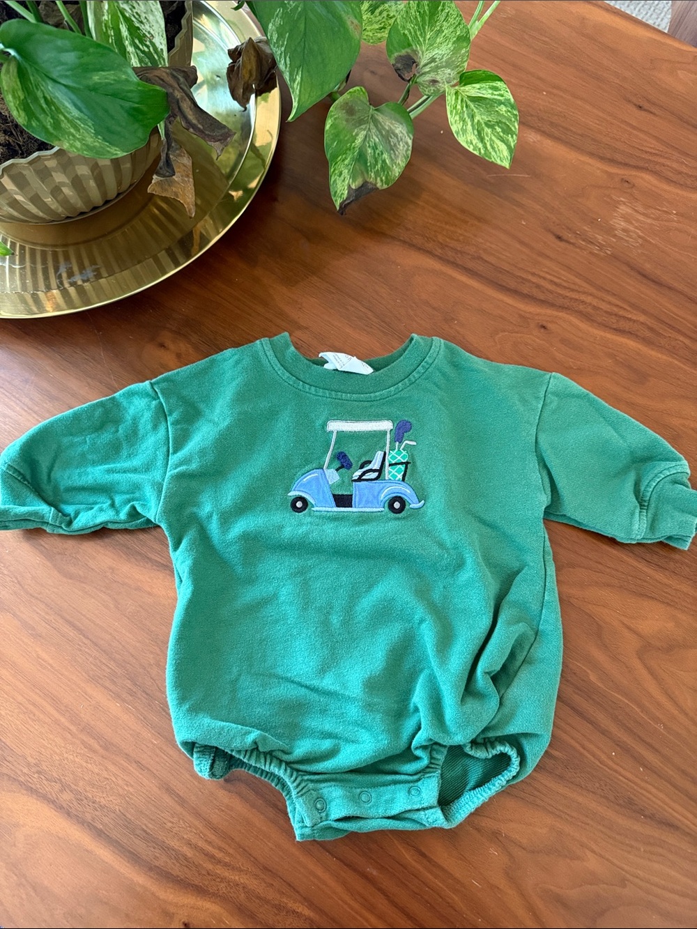 Angel Dear Green Golf Cart Embroidered Baby Bodysuit